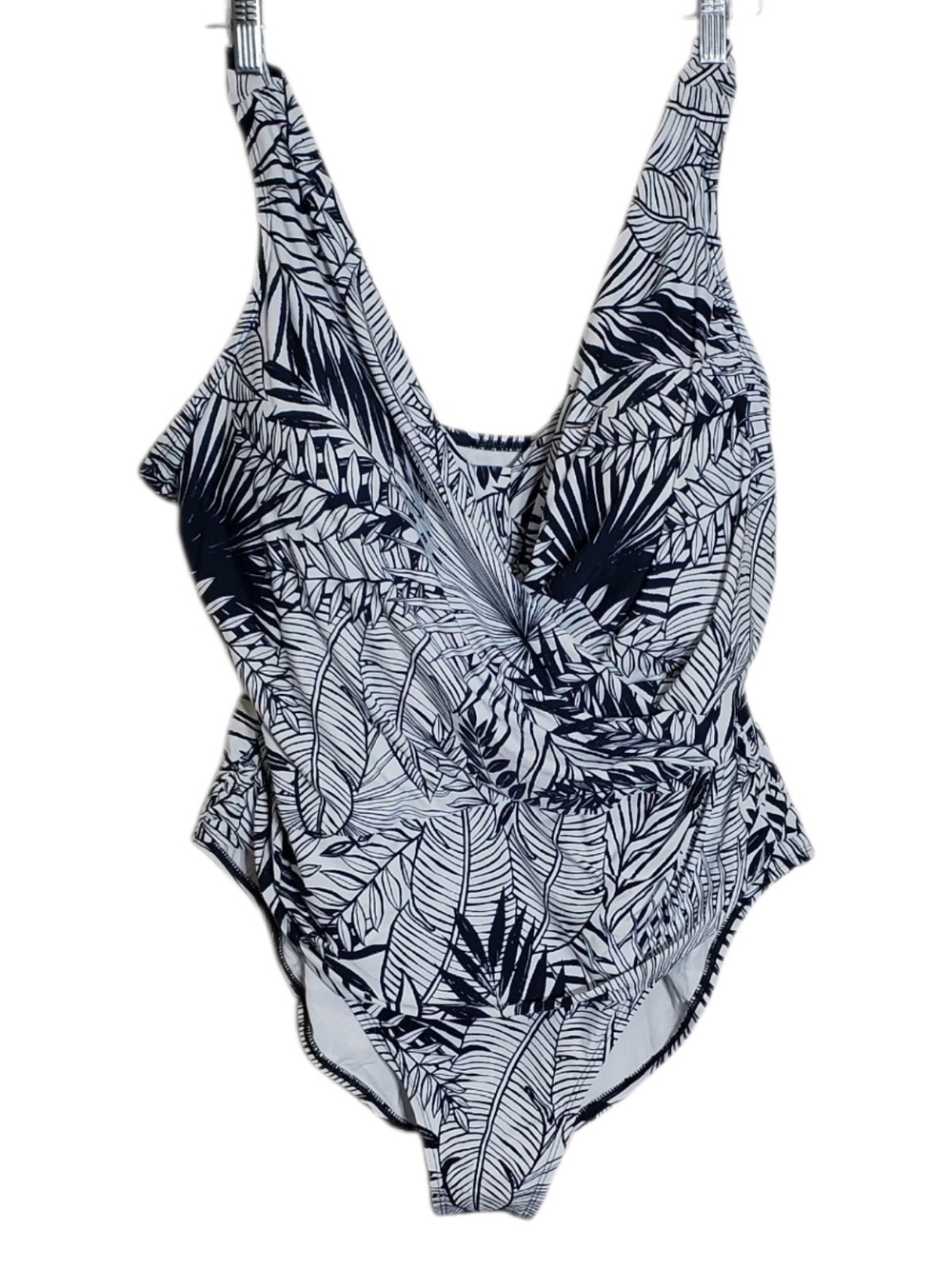 Blue & White Leaf-Print One-Piece Swimsuit Tummy Control 26W